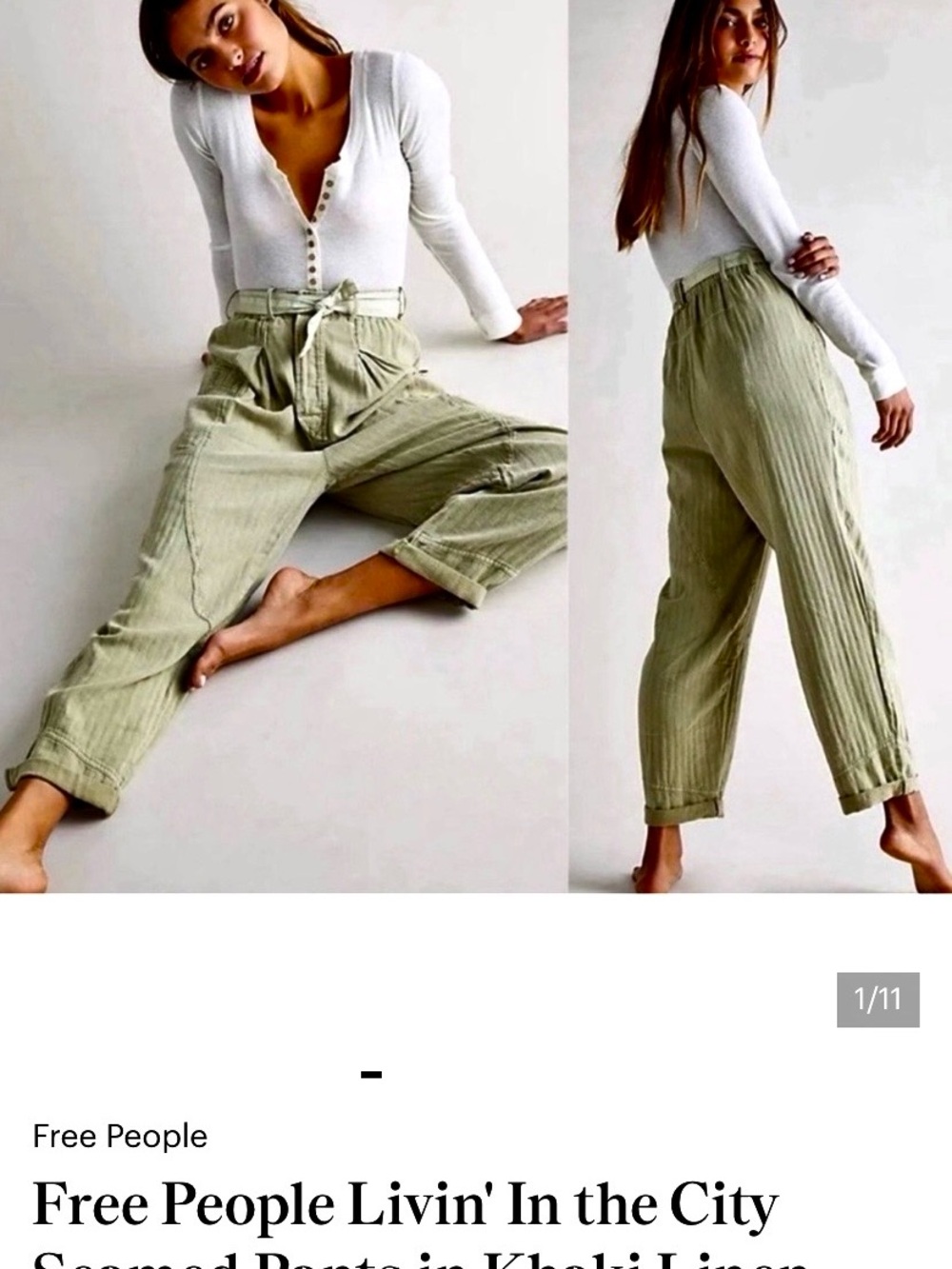 Free People Olive Khaki Living in the City Pants EUC